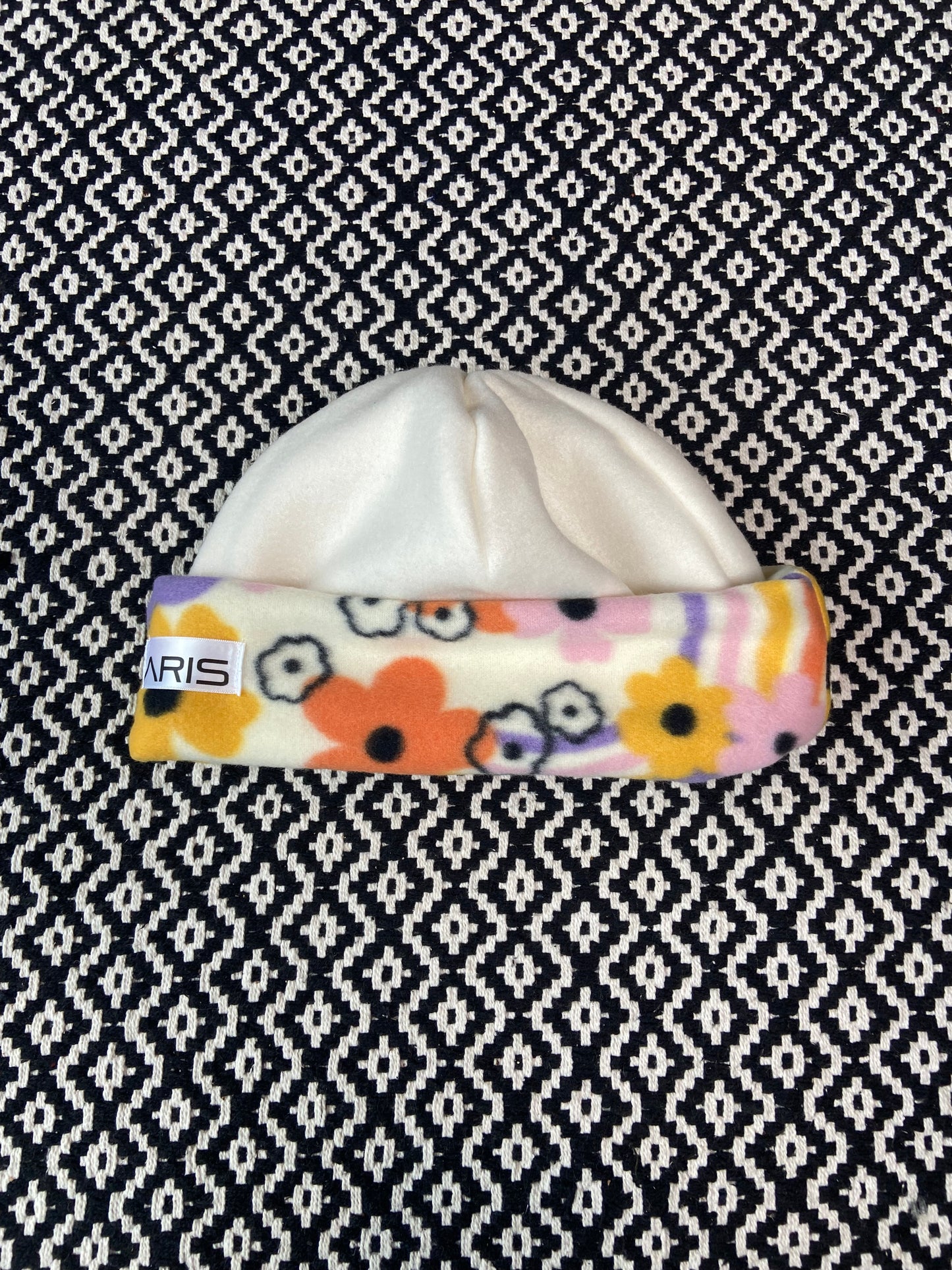 Whimsical Floral and White Beanie