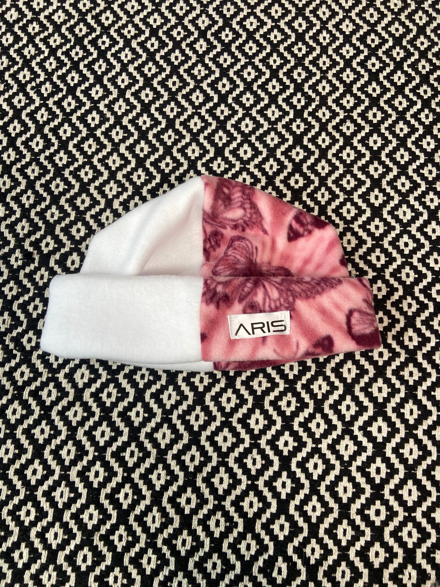White and Pink Butterfly Beanie