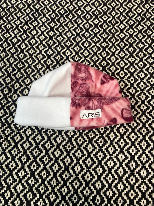 White and Pink Butterfly Beanie
