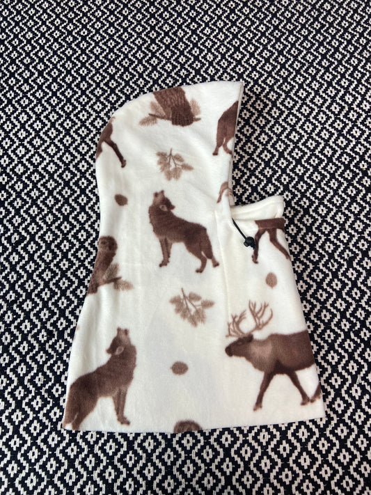 Cream Moose and Wolf Hood