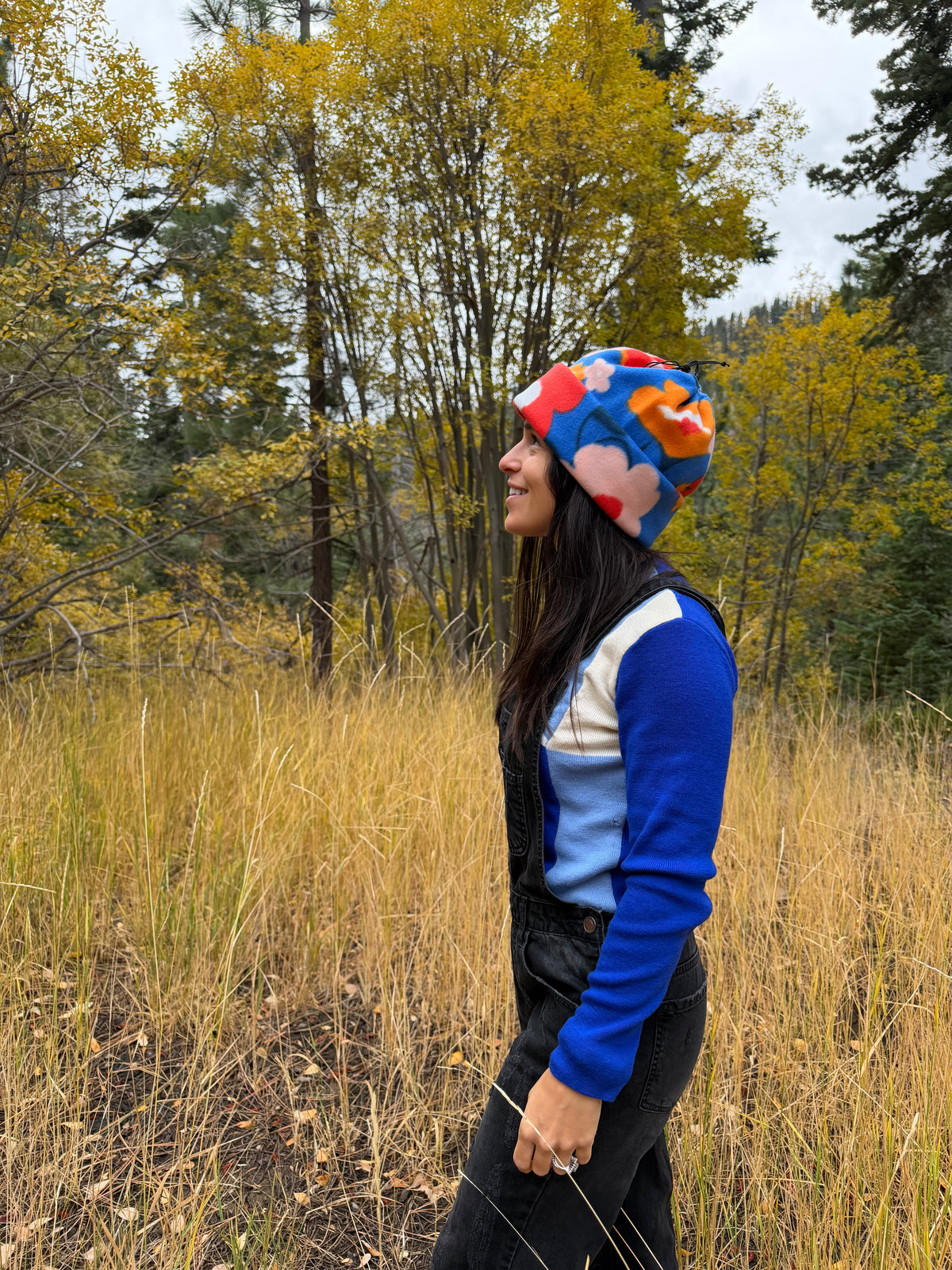Blue Floral Synch Top Beanie