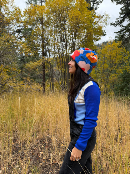 Blue Floral Synch Top Beanie